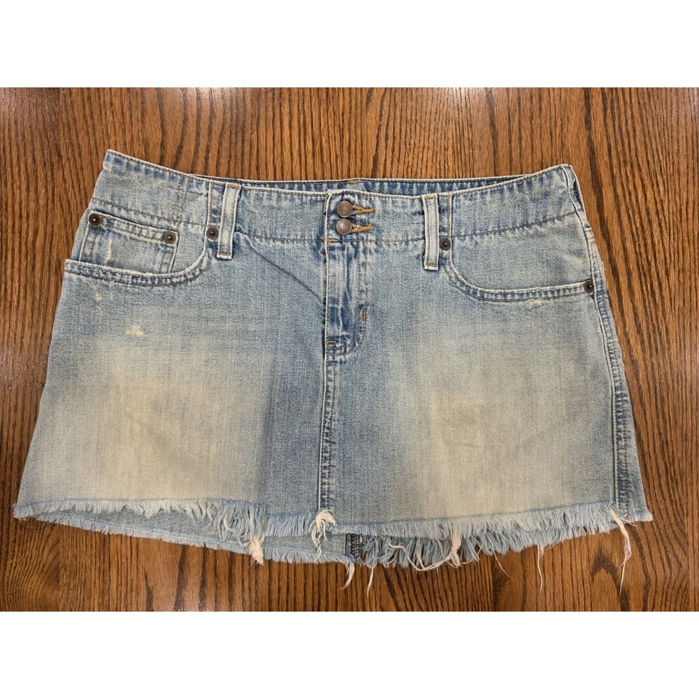 Abercrombie & Fitch Denim Micro Mini Skirt Womens Size 6 Y2K Low Rise Frayed Hem